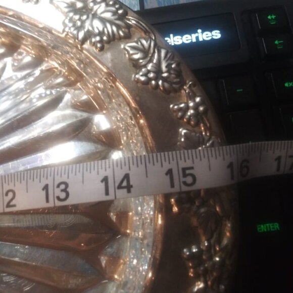 "rare"-vintage GODINGER SILVER ART Co LTD Grapevine Adorned Oval Platter/Crystal - Picture 16 of 16
